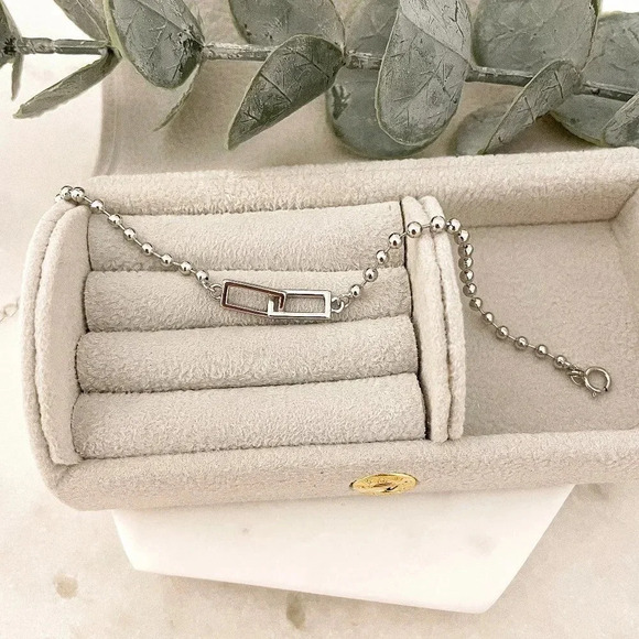 925 Sterling Silver Dainty Link Bracelet Rectangle Link Bead Bracelet - Picture 2 of 4